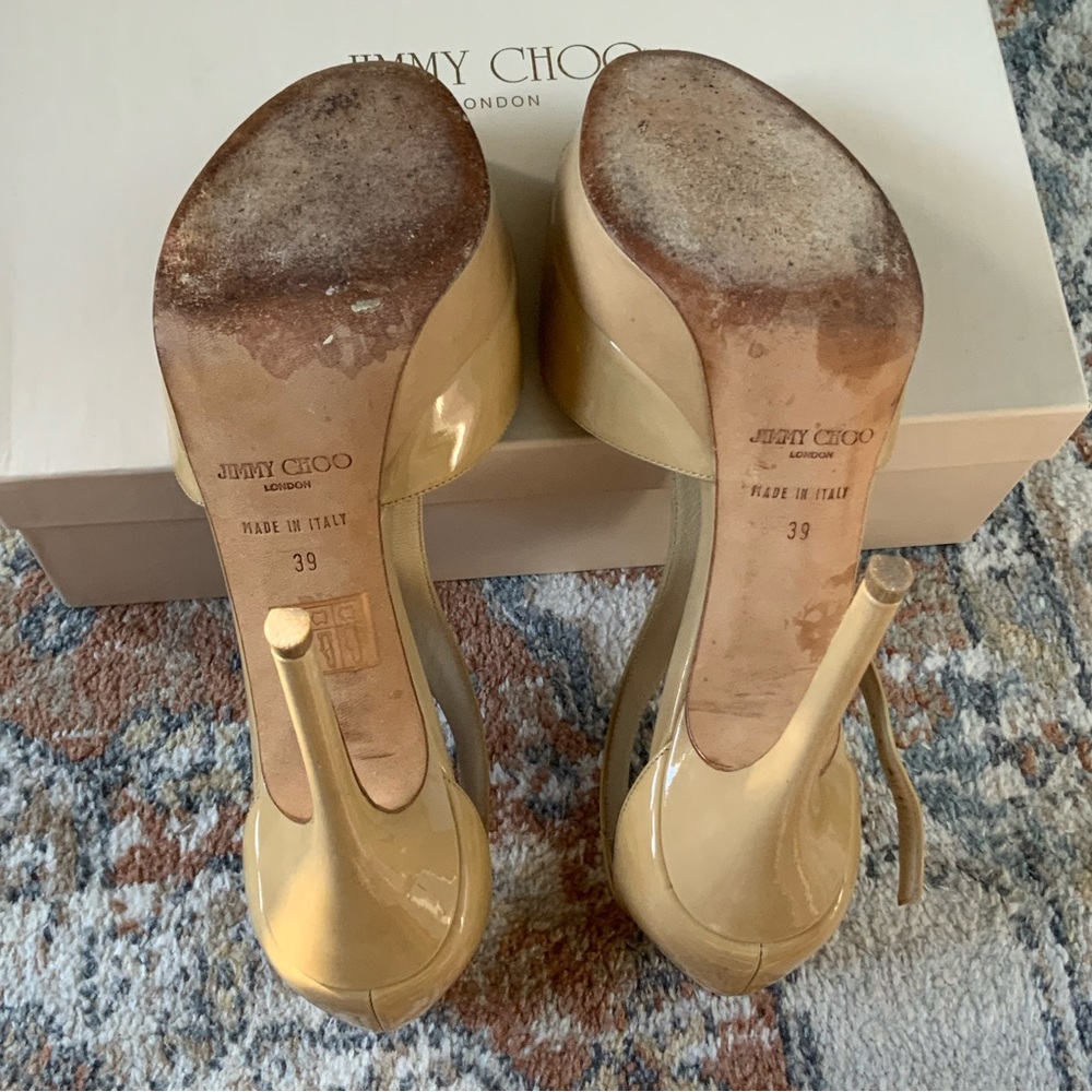 Jimmy Choo Totem nude patent leather buckle strap stiletto heels EU 39 with box! - Picture 9 of 13